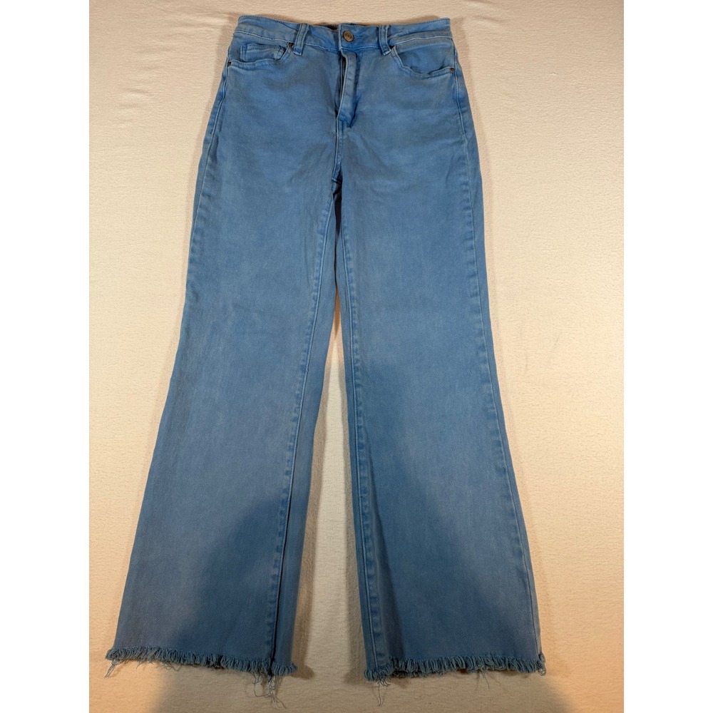 Zenana Women Blue Wash Wide Leg Frayed Hem Jeans Size S